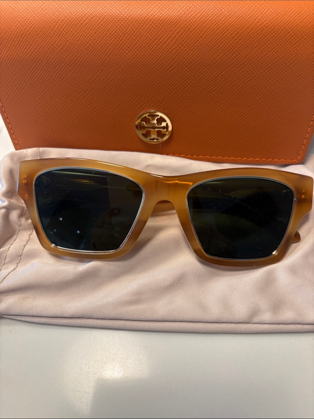 Tory Burch Honey Amber /Light Tortoise Square Sunglasses with Green Lenses